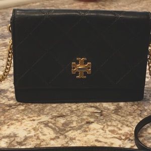 Tory Burch black wallet size leather purse.